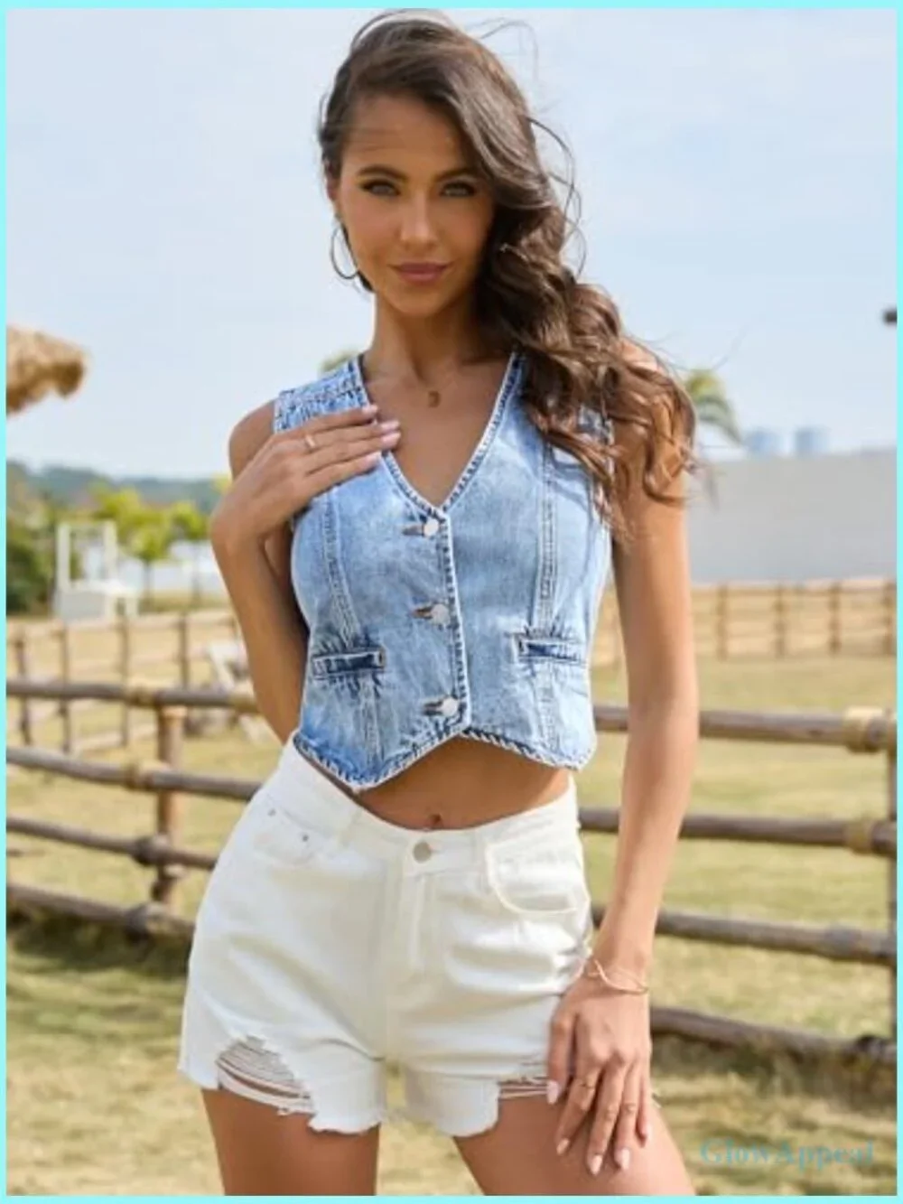 Women's Cropped Denim Vest V-Neck Western Jean Vest Sleeveless